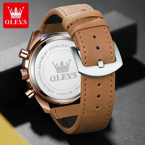 OLEVS Relógio Masculino Original Quartzo a Prova D'água Aço Inoxidável Couro 9957 45mm