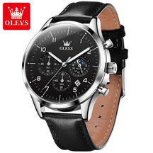 OLEVS Relógio Masculino Original Lunar Quartzo a Prova D'água Aço Inoxidável Couro 2882 42mm